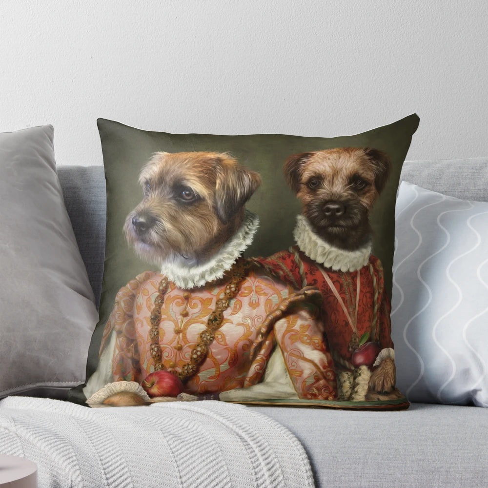 A whimsical portrait of a border terrier dog dressed in holly and ivy, a delightful piece of border terrier dog art.