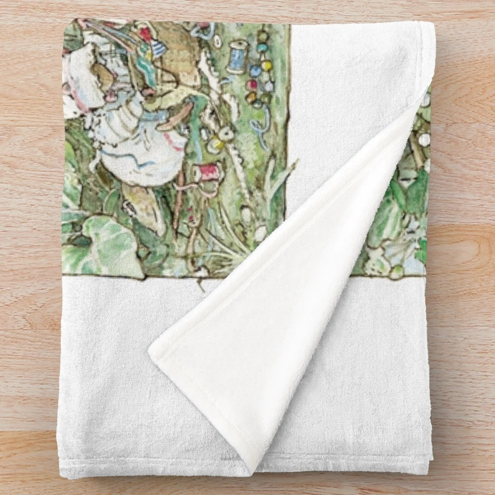Brambly Hedge-inspired plush blanket featuring hawthorn blossom and baby mice