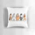 Vibrant illustration of five happy cartoon horses on a high-quality throw pillow for home decoration.