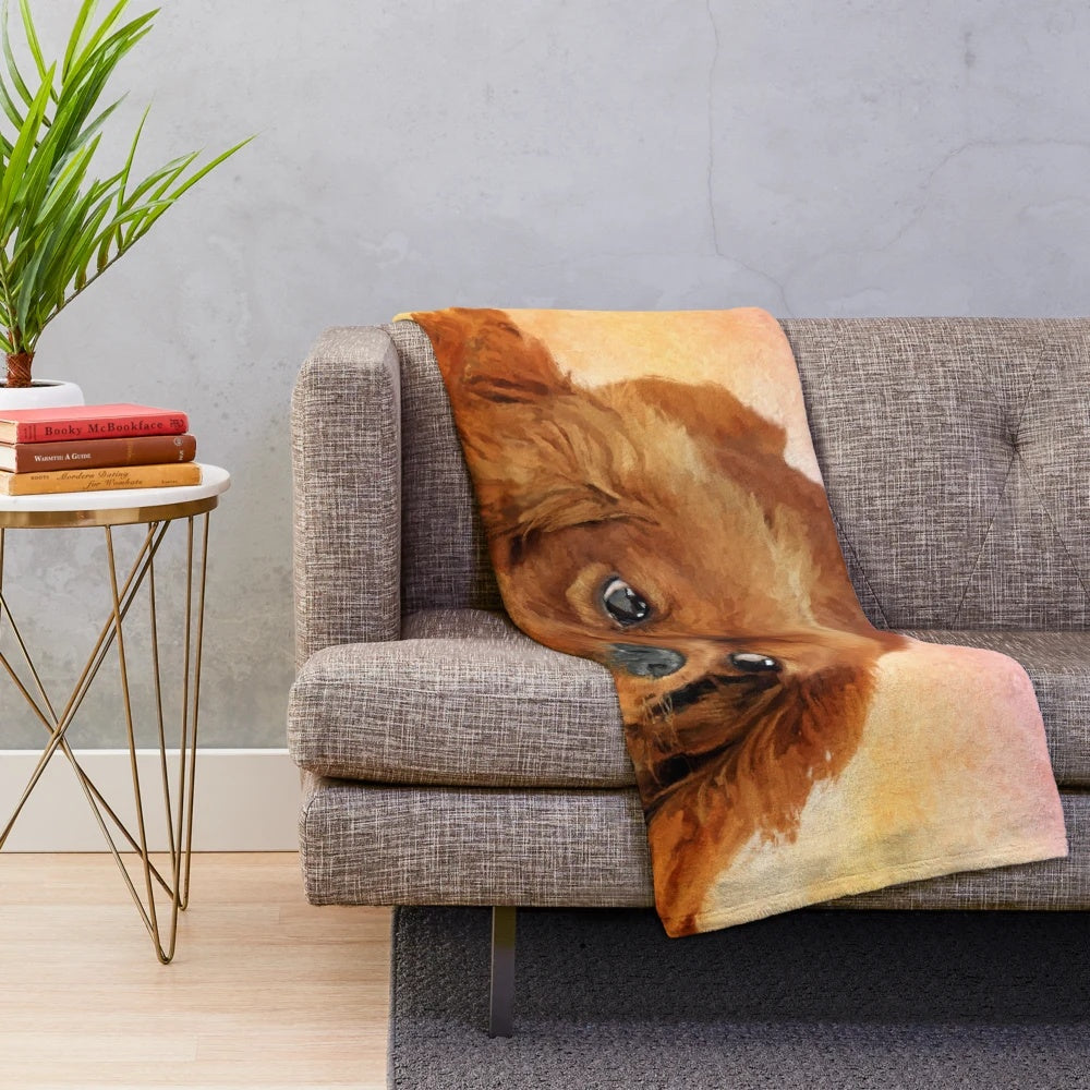 Cavalier King Charles Spaniel Plush Blanket with Watercolor Dog Sketch