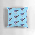 Soft, plush pillow featuring a cute, cartoonish illustration of a cerulean warbler bird.