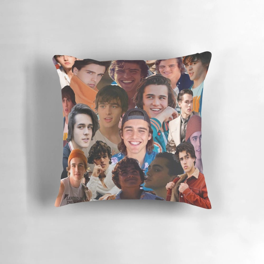 Colorful photo collage pillow featuring Charlie Gillespie as Luke from the popular TV series Julie and the Phantoms.