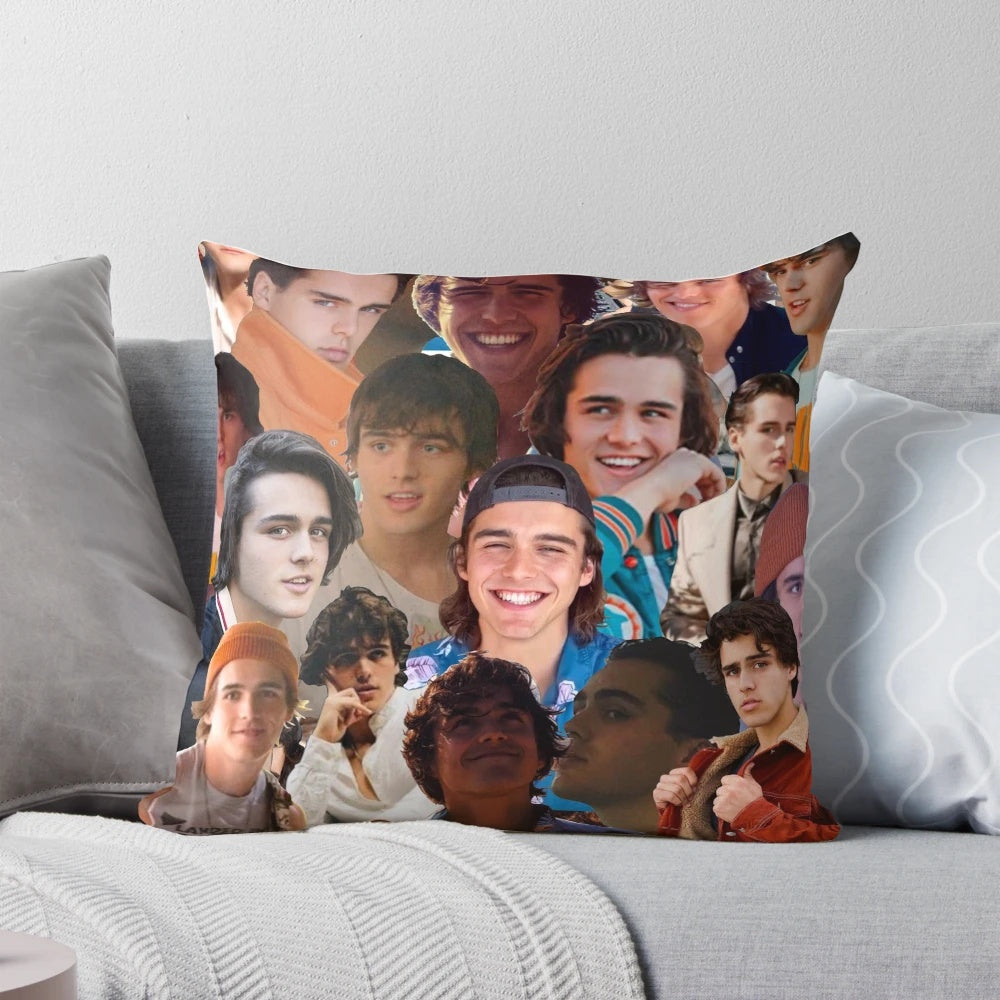Colorful photo collage pillow featuring Charlie Gillespie as Luke from the popular TV series Julie and the Phantoms.