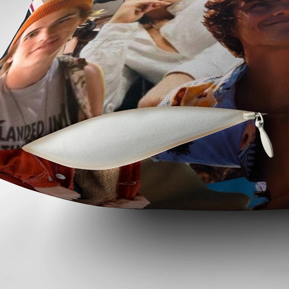 Colorful photo collage pillow featuring Charlie Gillespie as Luke from the popular TV series Julie and the Phantoms.