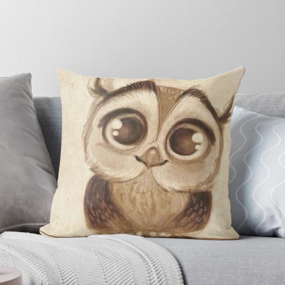Soft, plush chibi owl-shaped decorative throw pillow
