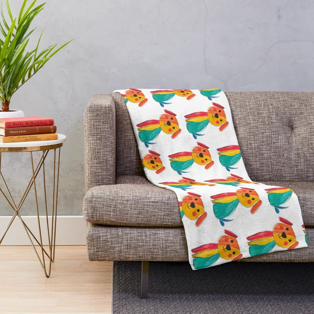 Colorful hand-drawn dog plush blanket
