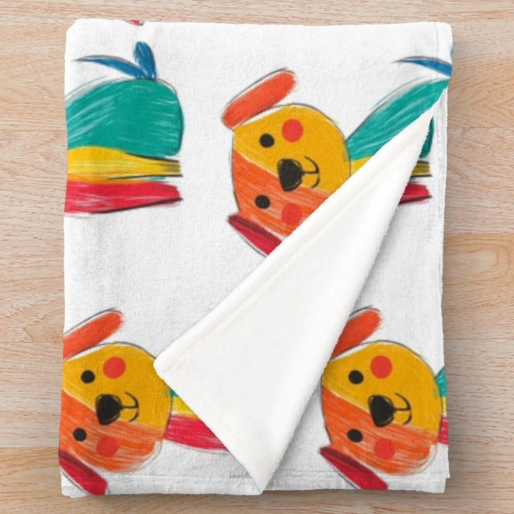Colorful hand-drawn dog plush blanket