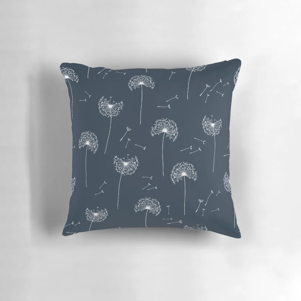 Floral pattern of dandelions decorative pillow featuring a nature-inspired graphic design