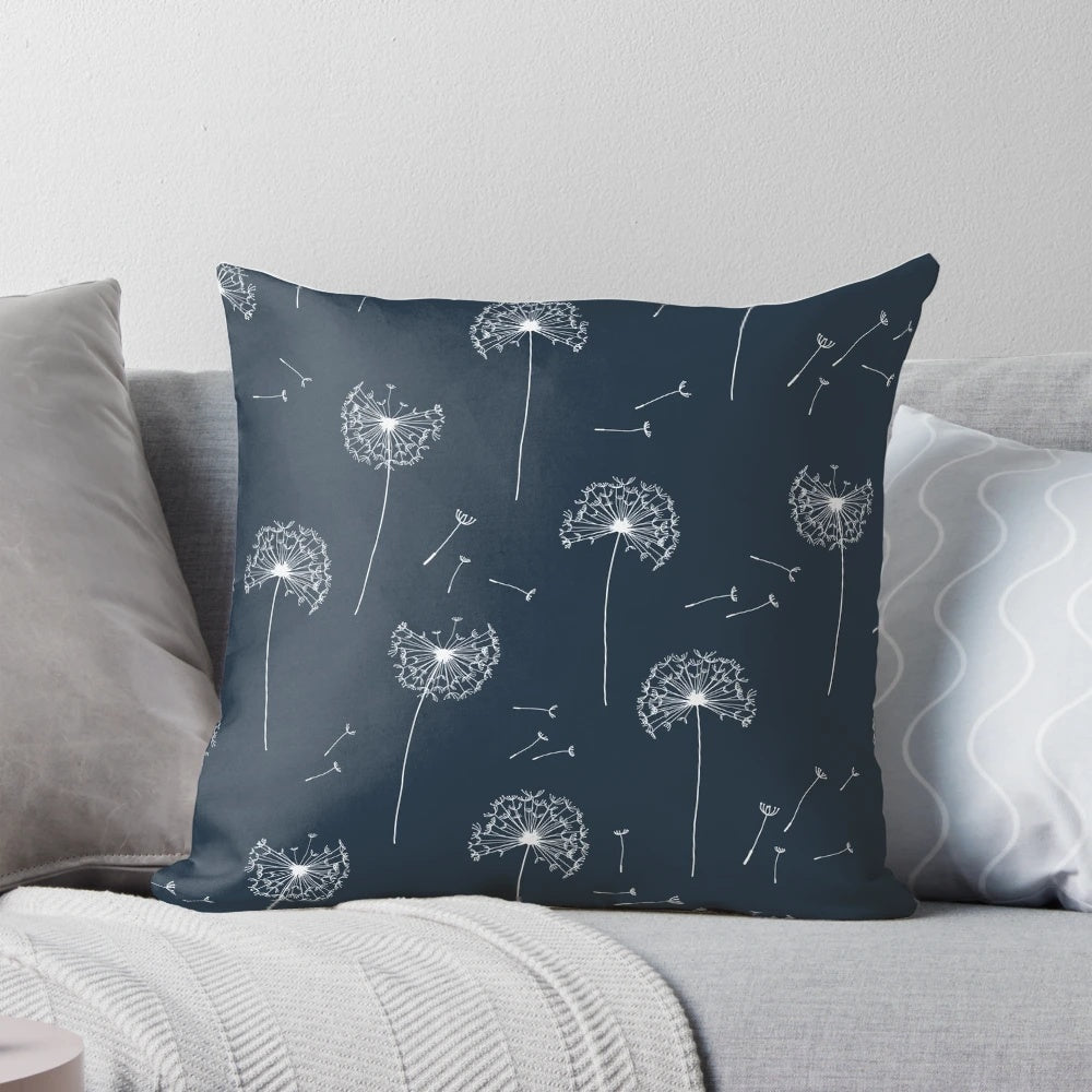 Floral pattern of dandelions decorative pillow featuring a nature-inspired graphic design
