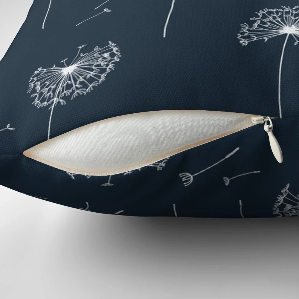 Floral pattern of dandelions decorative pillow featuring a nature-inspired graphic design