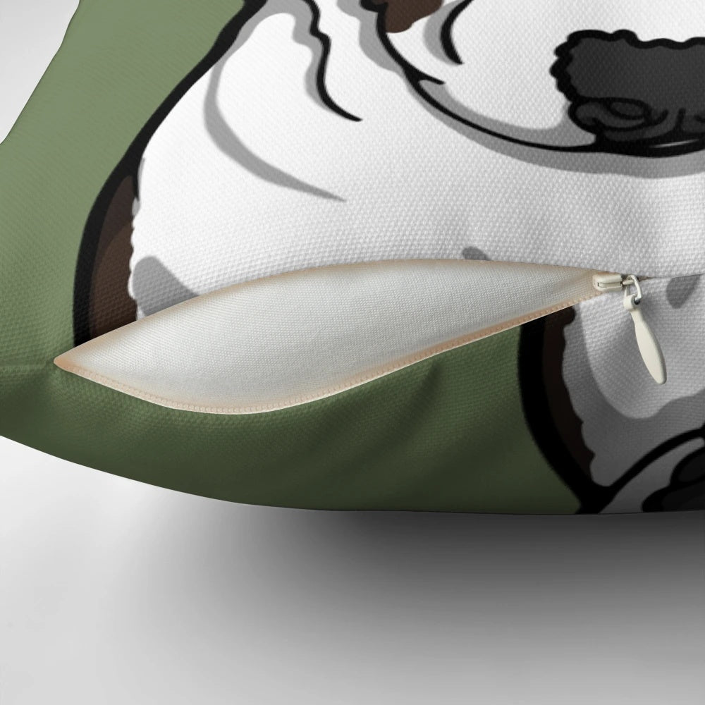 Detailed illustration of a friendly English bull terrier dog on a plush pillow