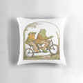 A cozy pillow featuring an illustration of two whimsical amphibian friends, perfect for adding a touch of nature-inspired style to your home.