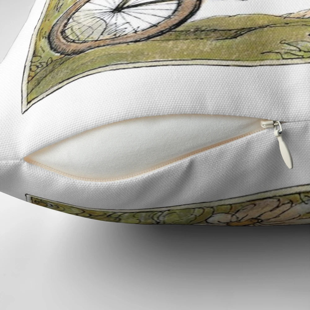 A cozy pillow featuring an illustration of two whimsical amphibian friends, perfect for adding a touch of nature-inspired style to your home.