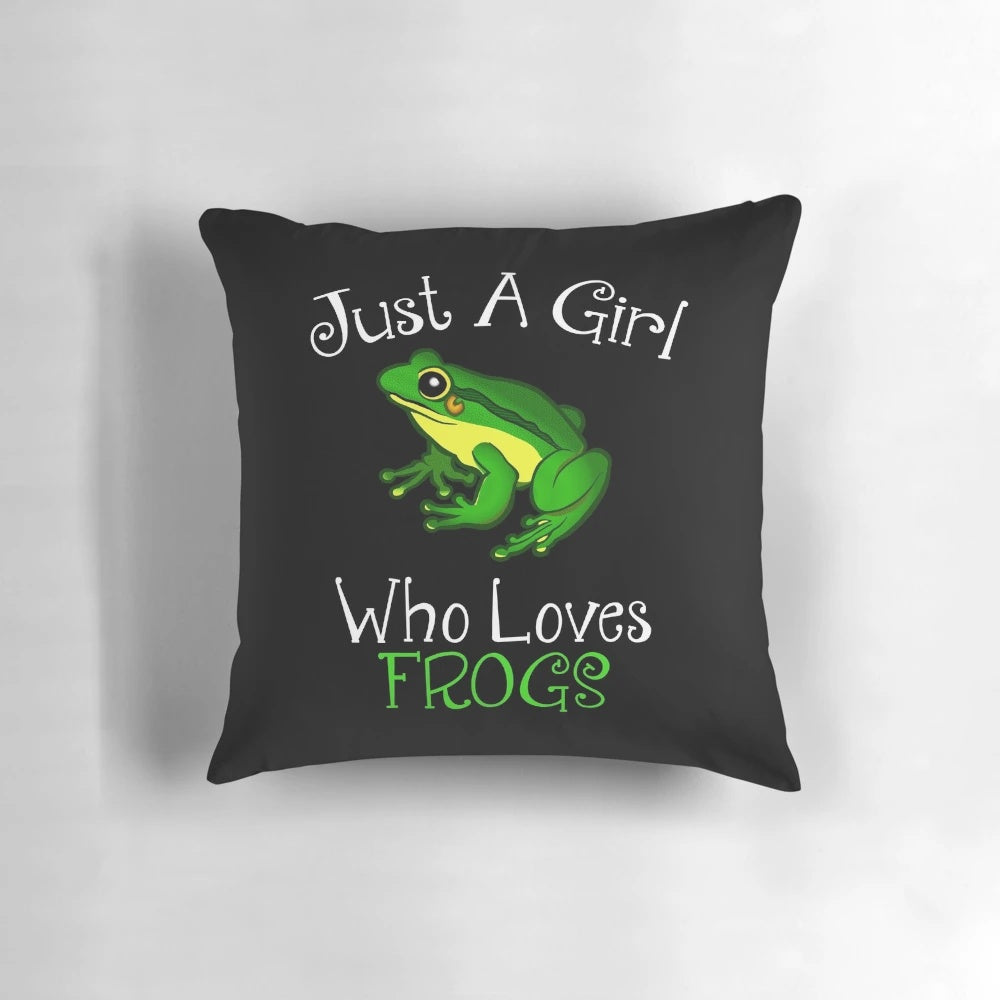 A decorative pillow featuring a whimsical frog design, perfect for frog enthusiasts.