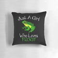 A decorative pillow featuring a whimsical frog design, perfect for frog enthusiasts.