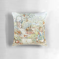 Decorative garden pillow featuring beloved Beatrix Potter characters like Peter Rabbit, Jemima Puddle Duck, and Squirrel Nutkin