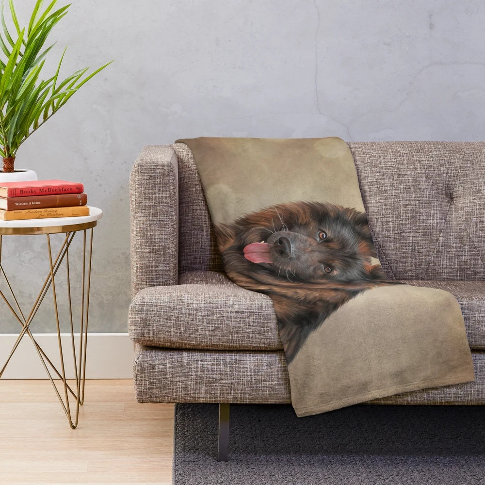 Artfully illustrated German Shepherd dog plush blanket design