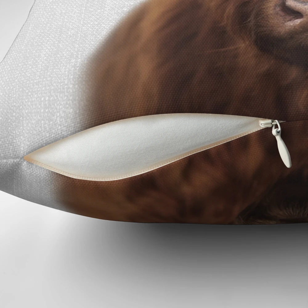 Colorful highland cow decorative pillow with a whimsical, minimalist design