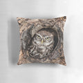 Cozy decorative pillow featuring a charming little owl perched on a tree branch
