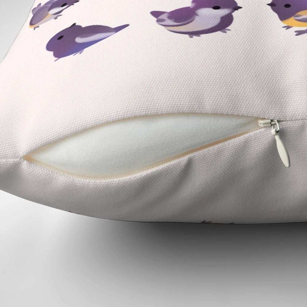 Soft and cozy pillow featuring an illustration of a cute little bird from the Paridae family