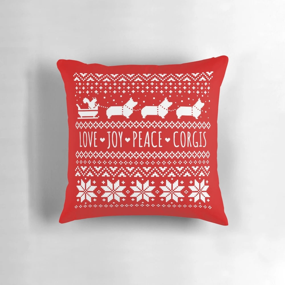 Festive Pembroke Welsh Corgi Christmas holiday pattern pillow
