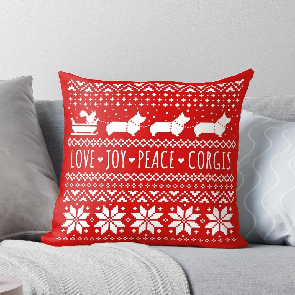 Festive Pembroke Welsh Corgi Christmas holiday pattern pillow