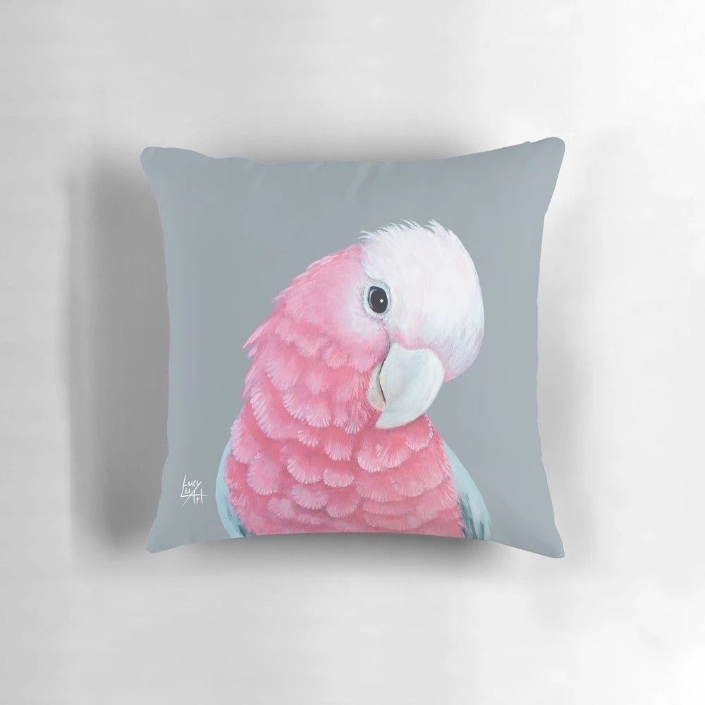Colorful pink and grey galah bird decorative throw pillow