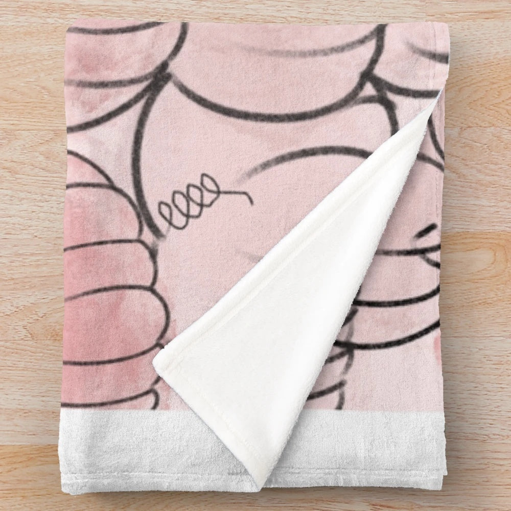 Soft, hand-drawn pink pumpkin plush blanket for a cozy, fall aesthetic