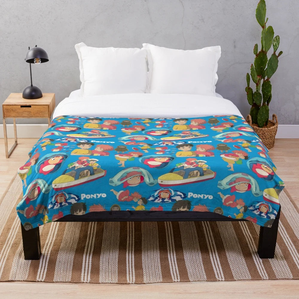Cozy plush blanket featuring the beloved Ponyo character from Studio Ghibli