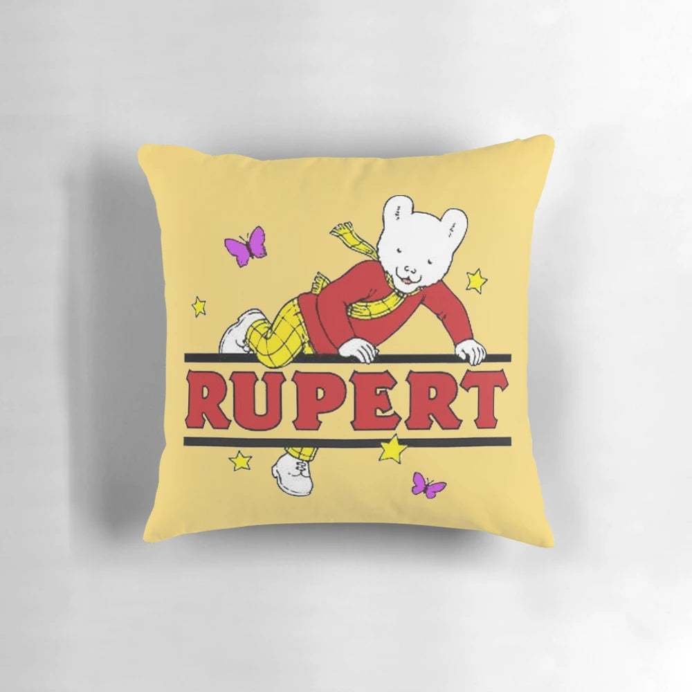 Soft, plush Rupert the Bear character pillow for home decor