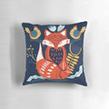 Scandinavian-inspired floral decorative pillow with a design featuring a fox, hens, and leaves