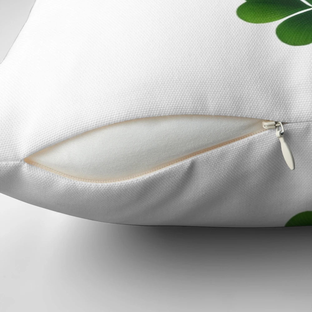 A decorative throw pillow with a whimsical shamrock heart design, perfect for adding a touch of Irish luck to your home.