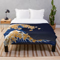 Soft and cozy plush blanket featuring a Shiba Inu dog design inspired by the famous "The Great Wave off Kanagawa" artwork