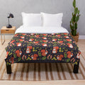 Squirrel plush blanket with cute cartoon animal and floral pattern design