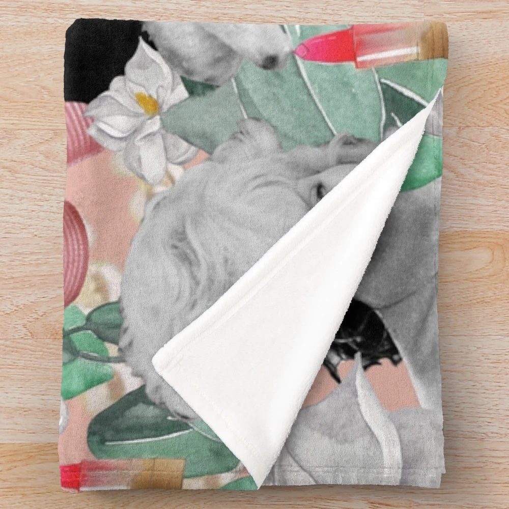 Steel Magnolias inspired plush blanket with collage of southern charm elements
