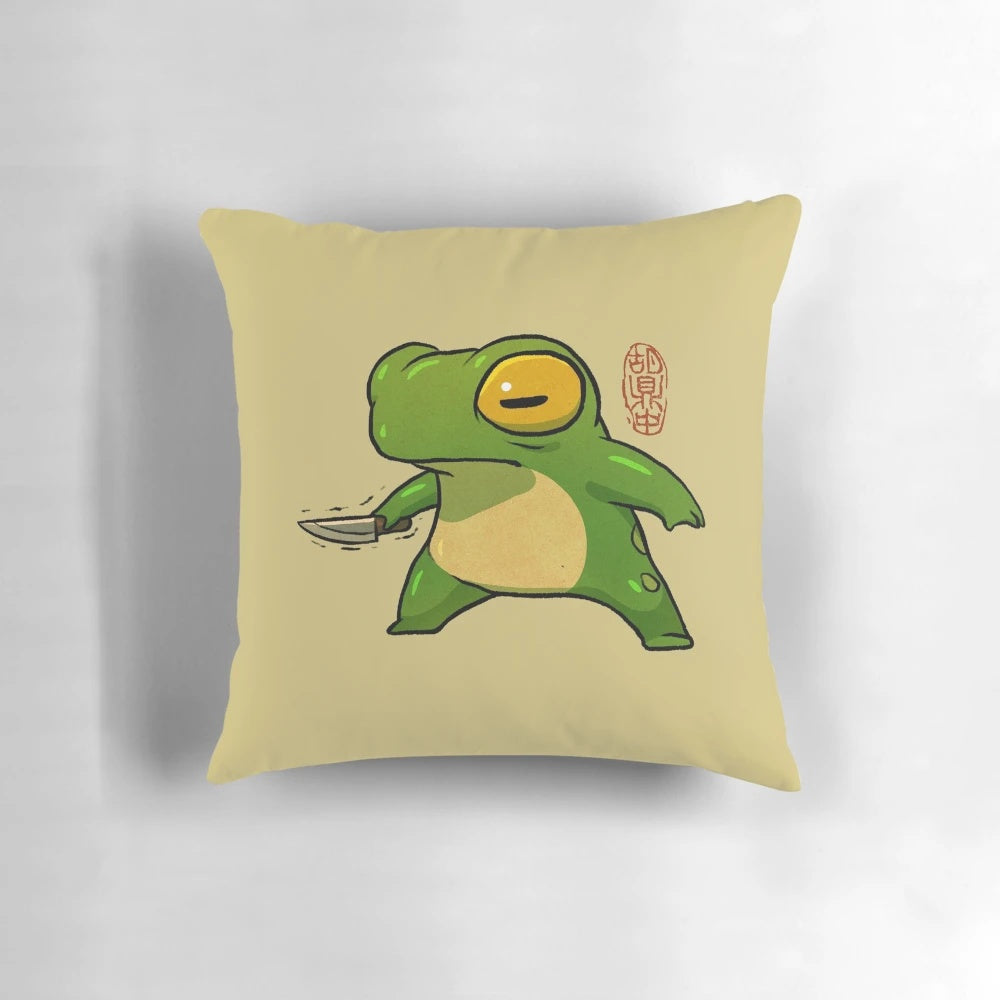 Illustration of a cute, mischievous frog wielding a knife in an Asian-inspired, whimsical style.