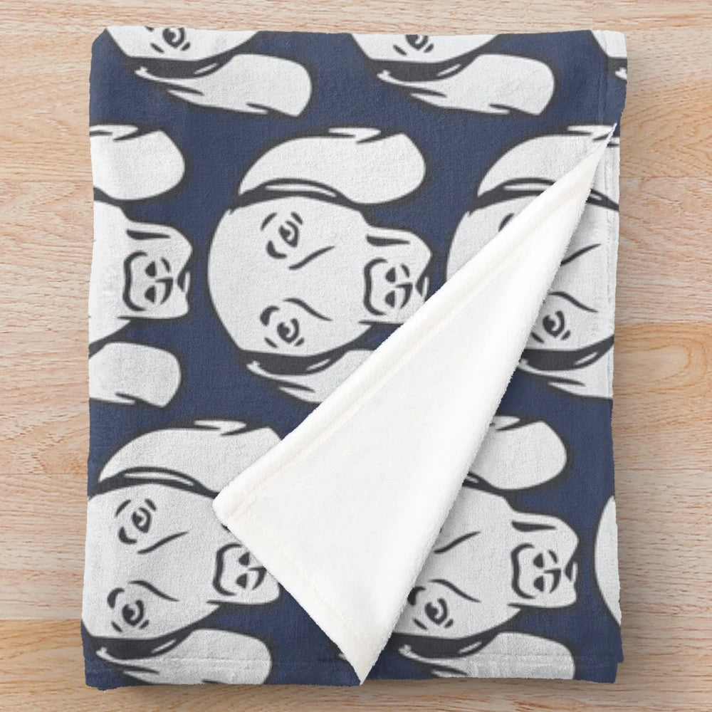 Cozy plush blanket featuring an adorable Weimaraner puppy in gray and blue