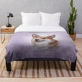 Illustration of a happy Welsh Corgi dog on a plush blanket