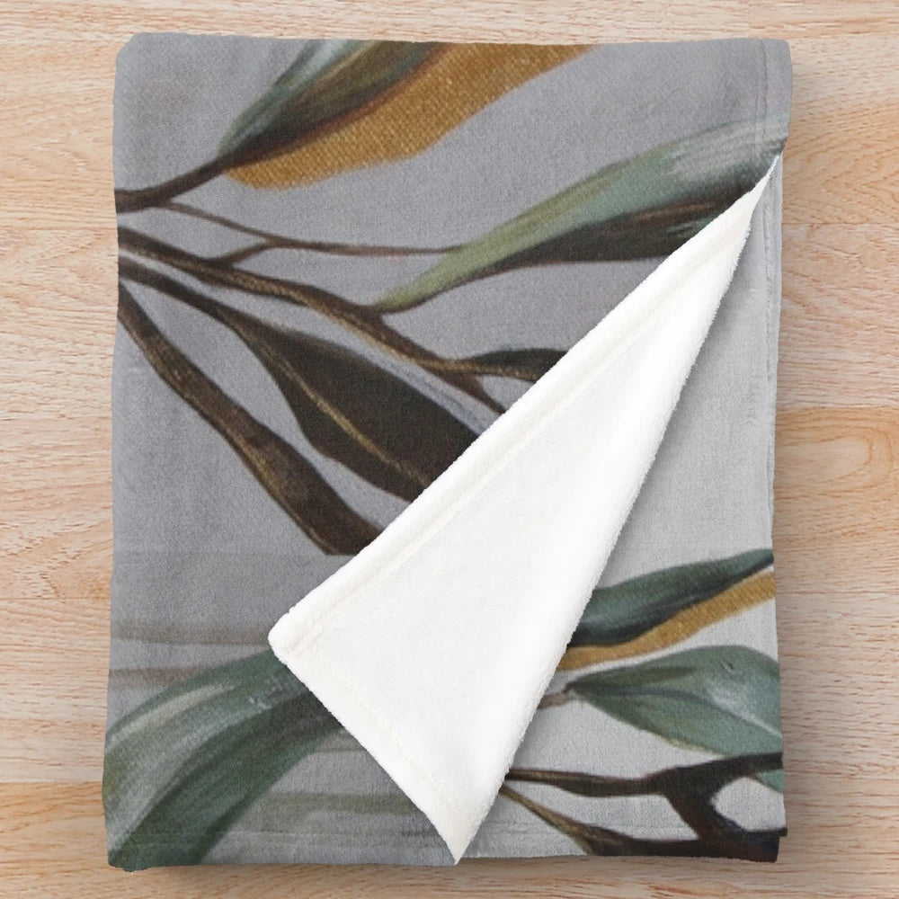 Willy Wagtail Plush Blanket with Gum Leaves and Wattle Accents