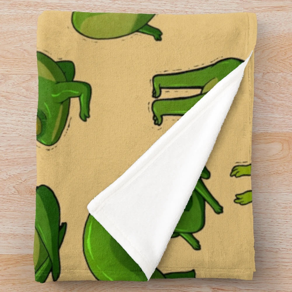 Yoga Frogs Plush Blanket featuring adorable frog illustrations in a whimsical cottagecore design