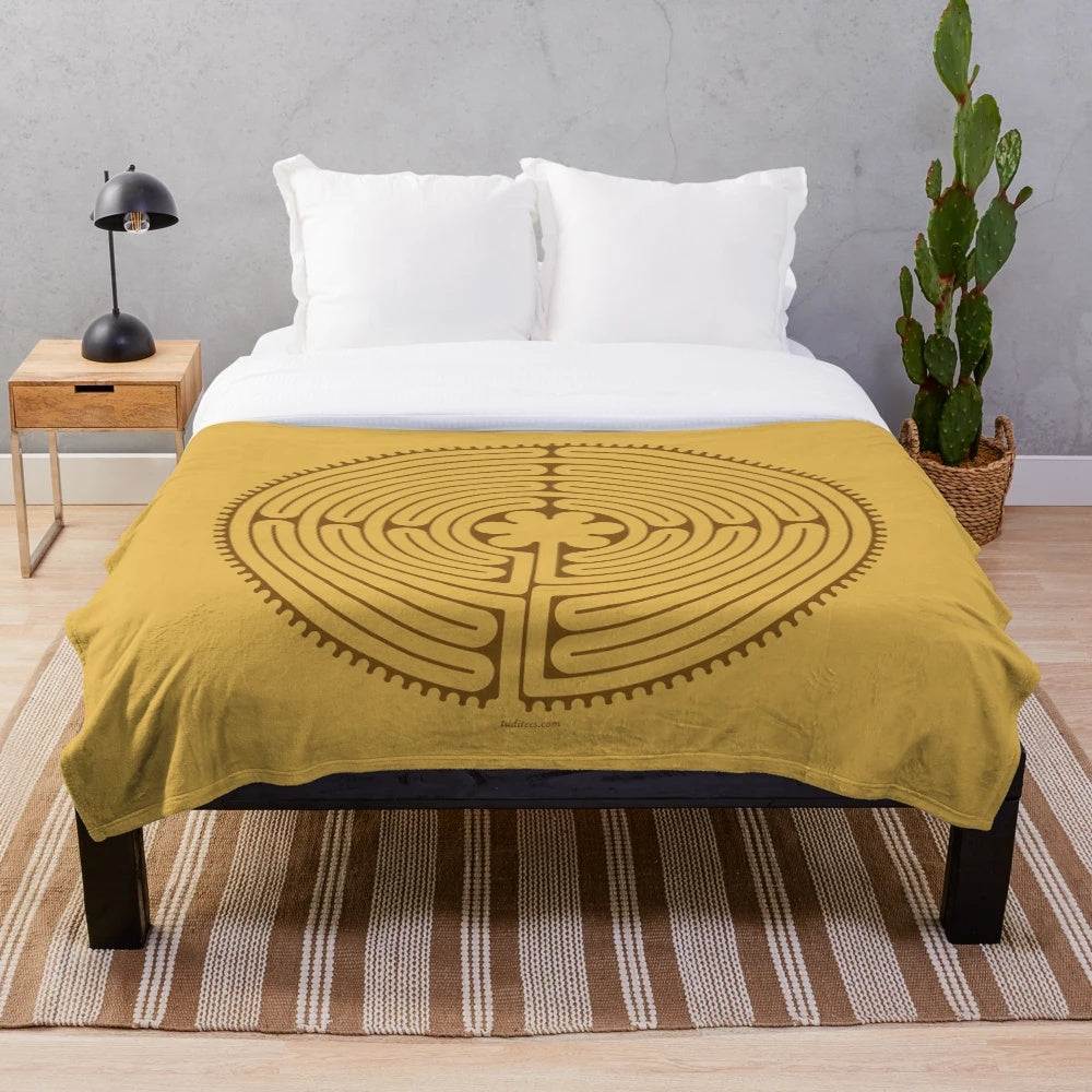 Chartres Cathedral Inspired Plush Blanket with Medieval Labyrinth Design