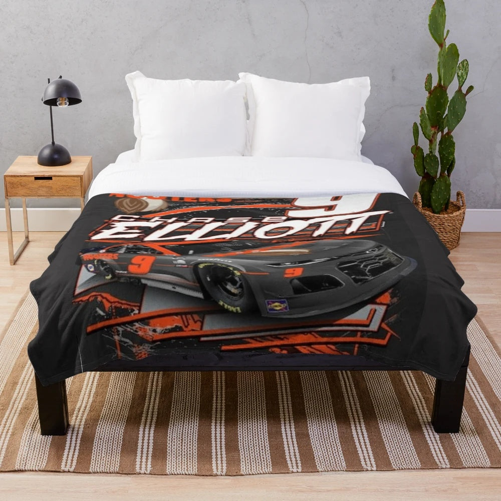 Chase Elliott inspired plush blanket with nascar racing graphics