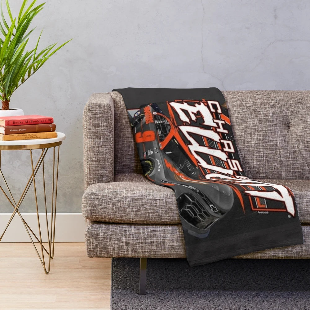 Chase Elliott inspired plush blanket with nascar racing graphics