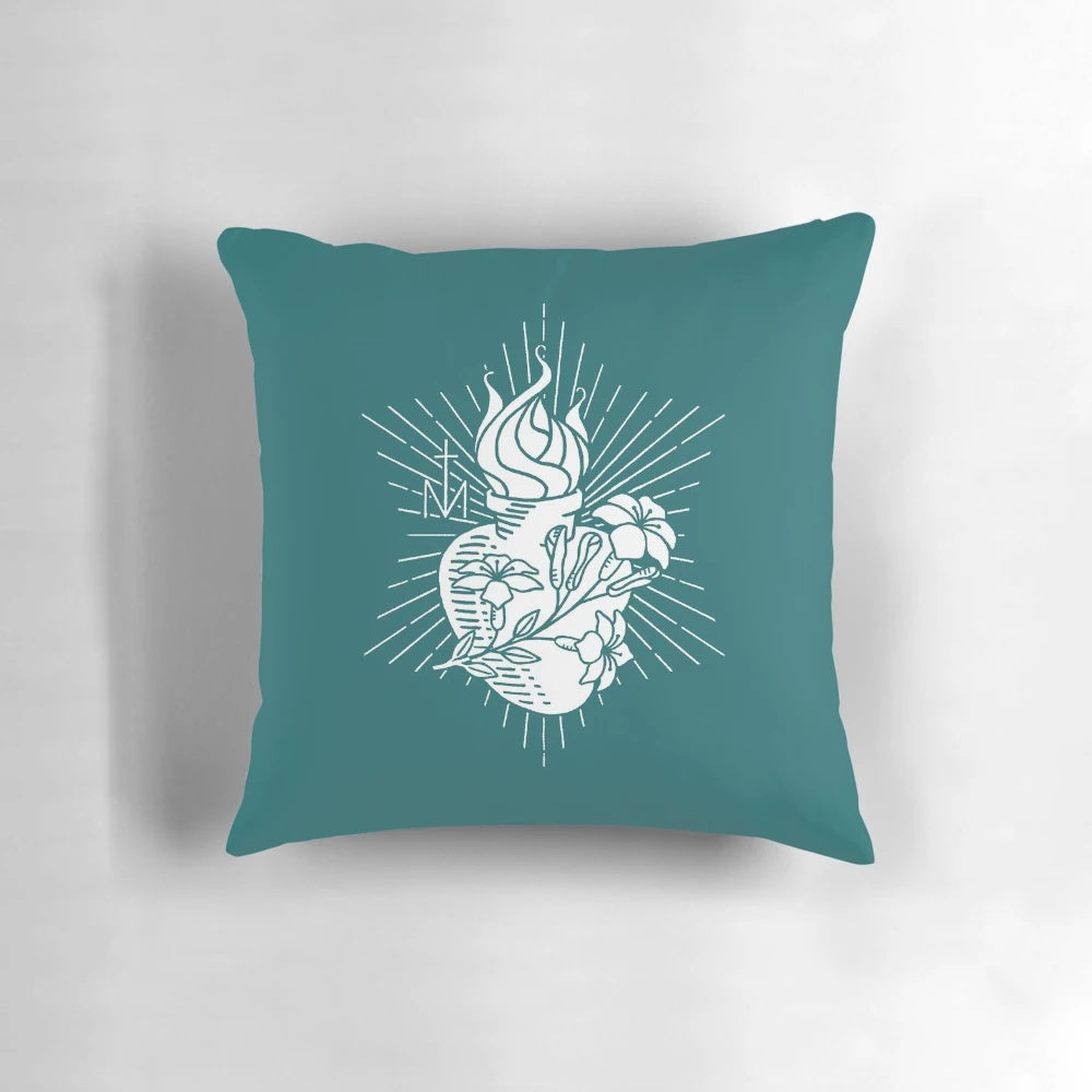 Chaste Heart of Joseph Pillow - Turquoise Sacred Heart Wall Art