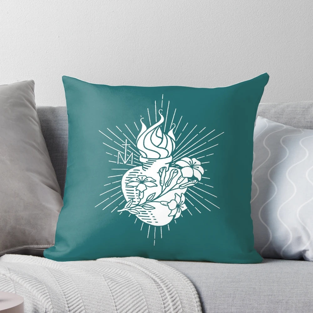 Chaste Heart of Joseph Pillow - Turquoise Sacred Heart Wall Art