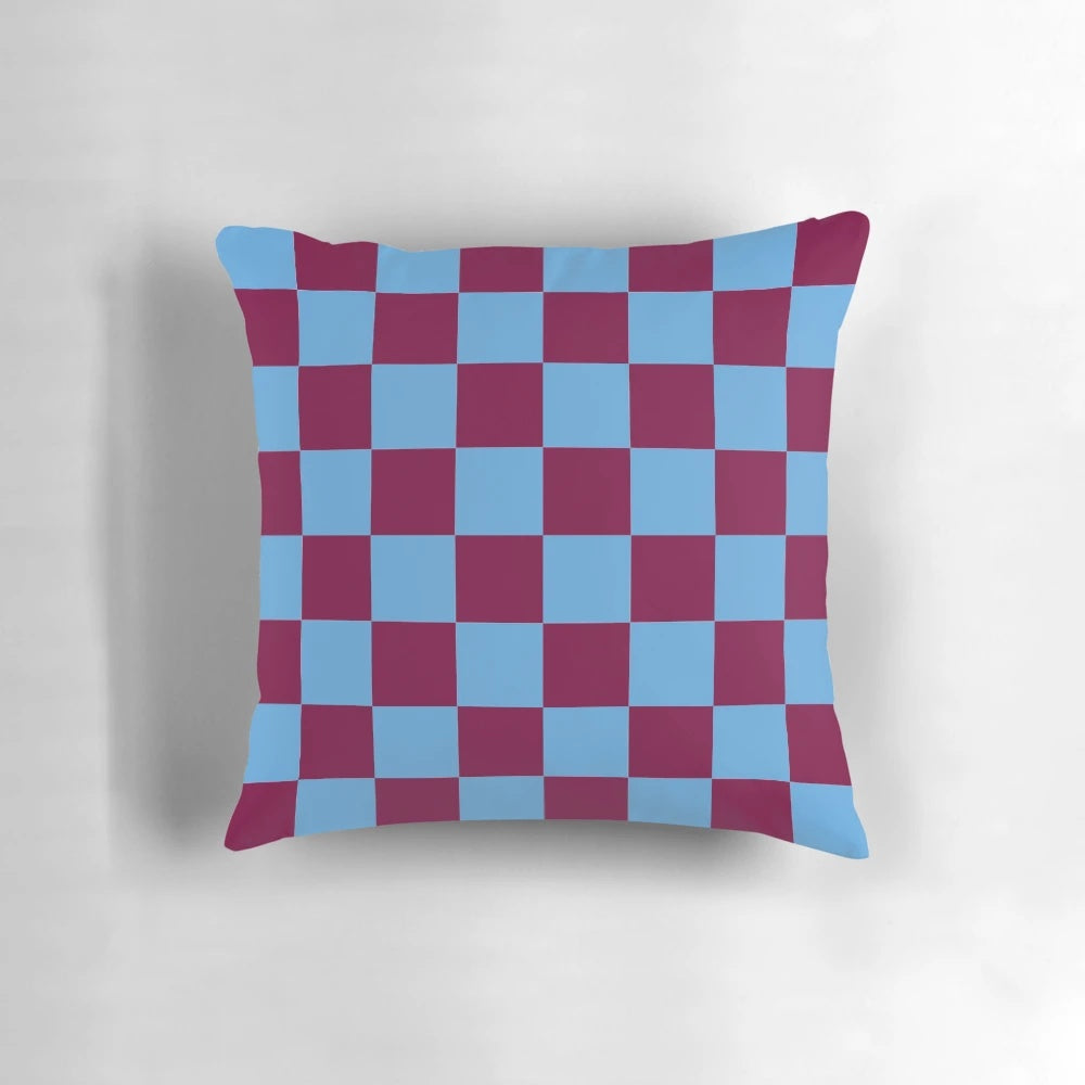 Checkered Aston Villa Fan Pillow in Claret and Blue Colors