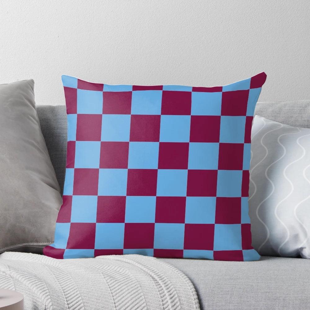 Checkered Aston Villa Fan Pillow in Claret and Blue Colors
