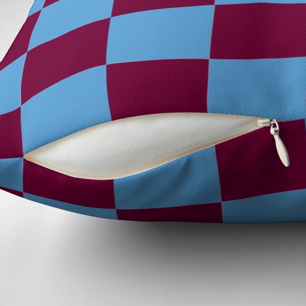 Checkered Aston Villa Fan Pillow in Claret and Blue Colors
