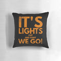 "Checkered flag themed Formula 1 racing pillow with the phrase 'Lights Out and Away We Go'"
