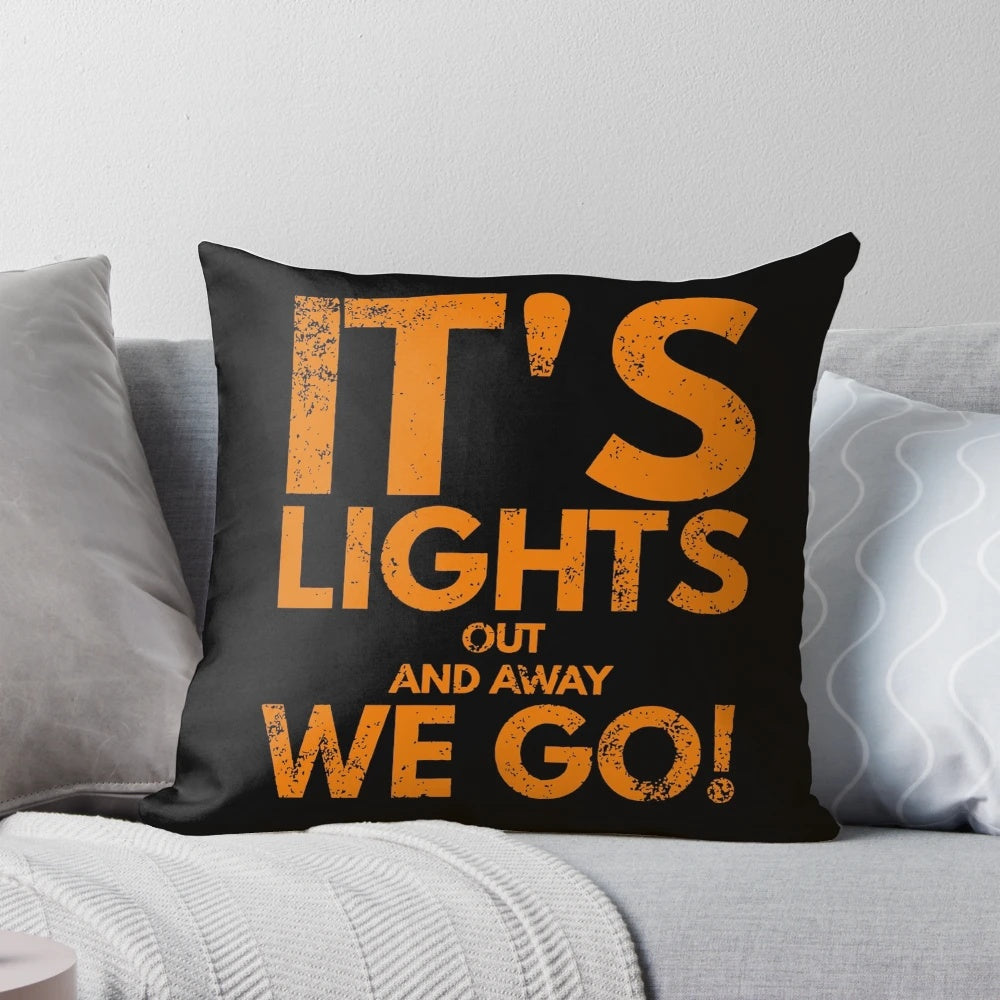"Checkered flag themed Formula 1 racing pillow with the phrase 'Lights Out and Away We Go'"